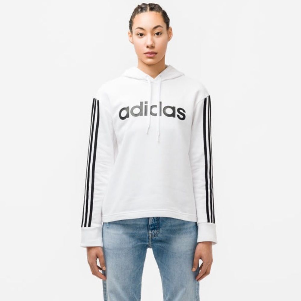 Adidas Essentials 3 Stripe Hoodie White/Black S